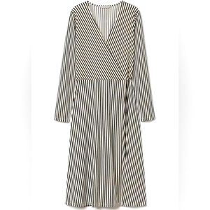 NWT H&M Faux Wrap Long Sleeve Striped Black And White Midi Dress (Women’s Small)